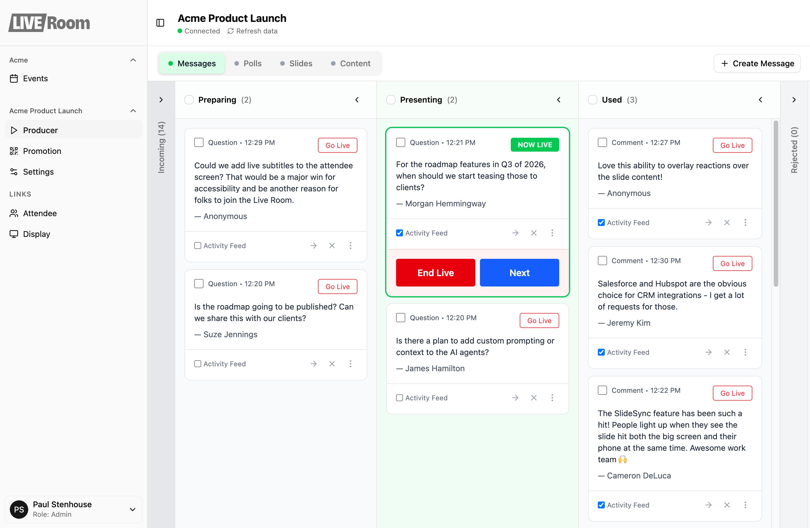 LiveRoom drag and drop interface